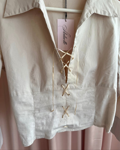 KOOKAÏ Beige Lace up Long Sleeve Dress Shirt