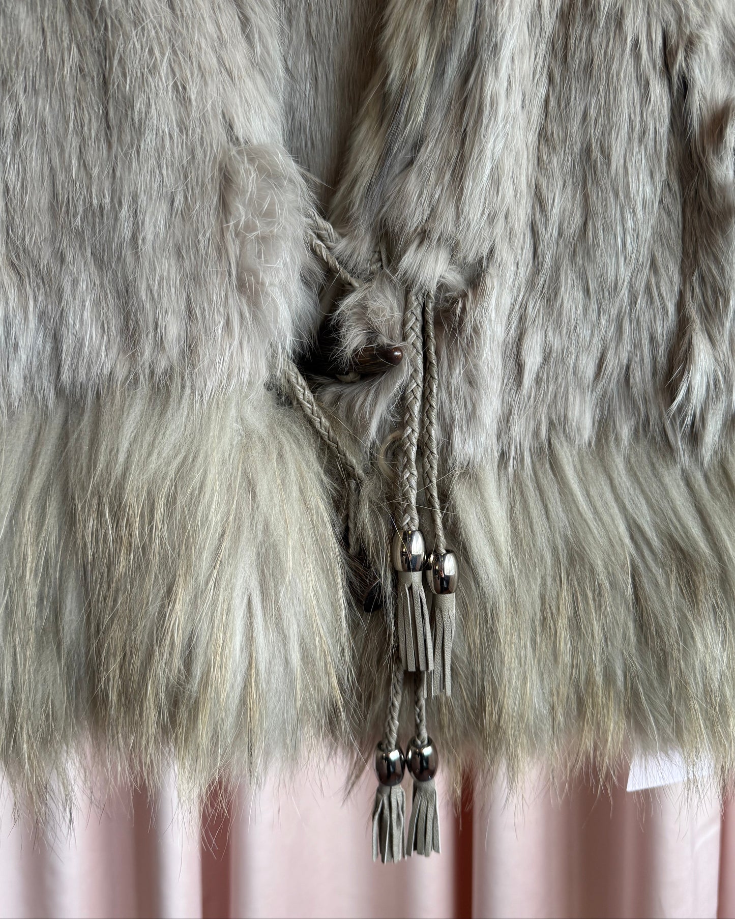 Japanese Brand Grey Rabbit & Raccoon Fur Horn Toggle Vest