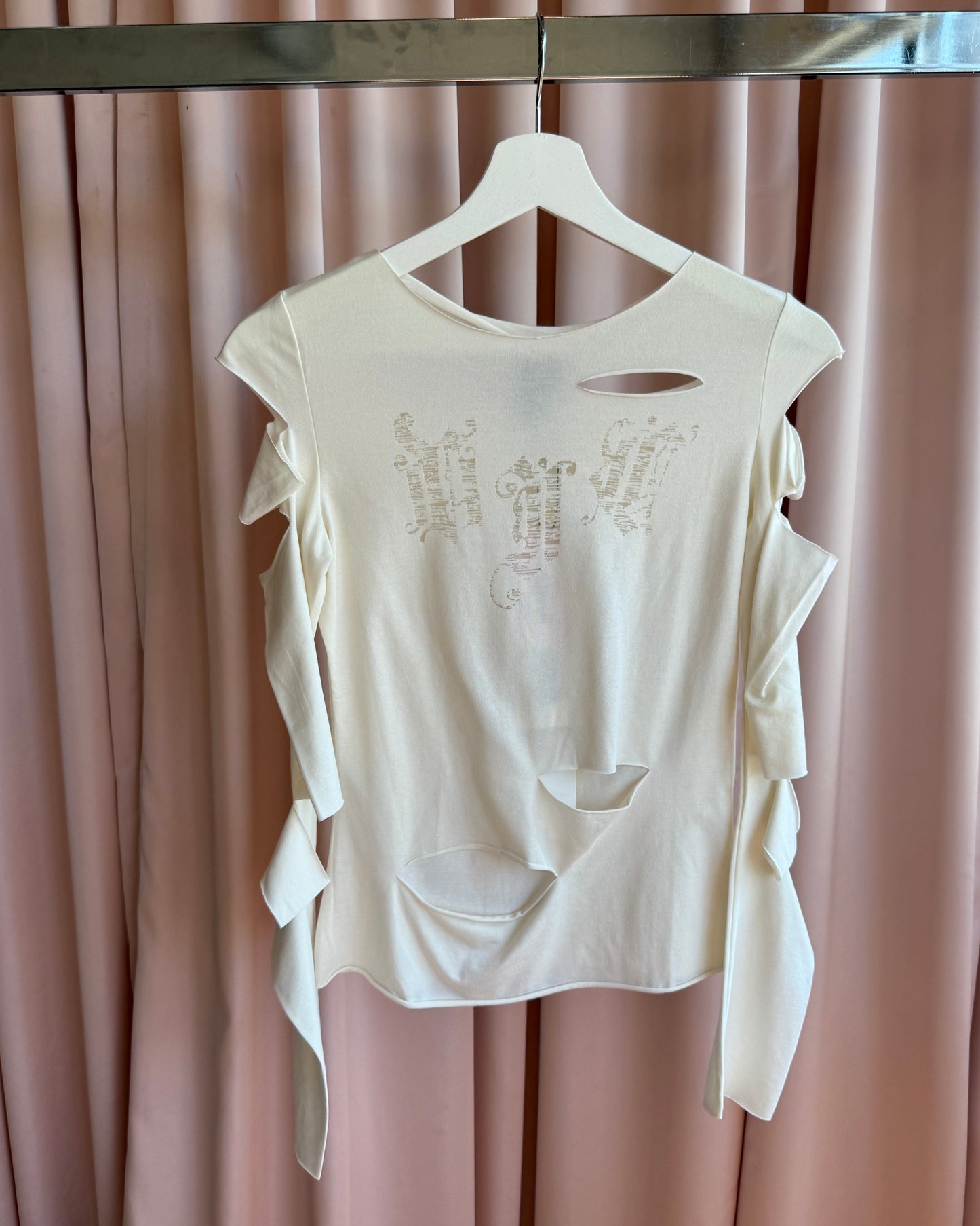 Versace Jeans Couture Deadstock Cut Out Cream Long Sleeve Top