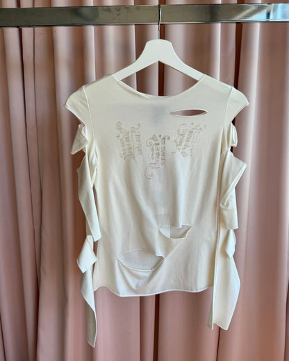 Versace Jeans Couture Deadstock Cut Out Cream Long Sleeve Top