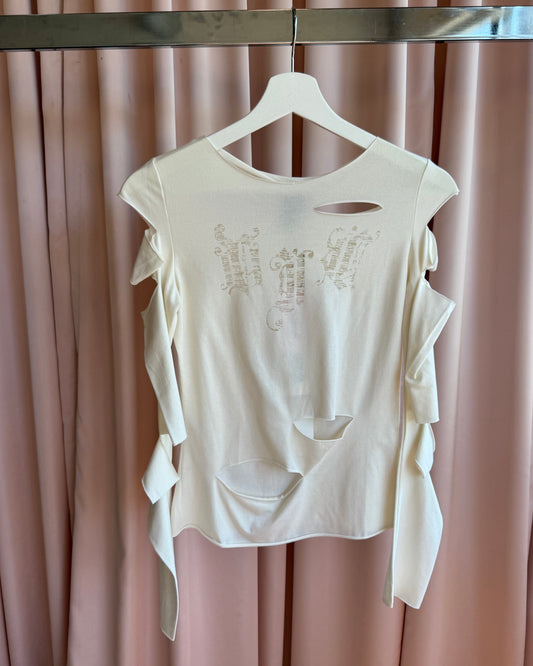 Versace Jeans Couture Deadstock Cut Out Cream Long Sleeve Top