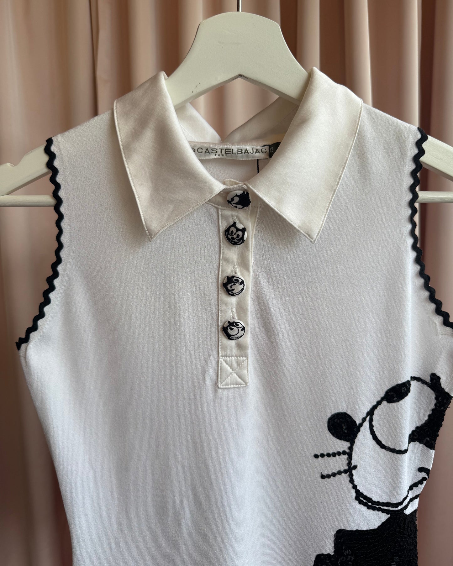JC de Castelbajac 2006 Felix The Cat Sequins Sleeveless Polo Top