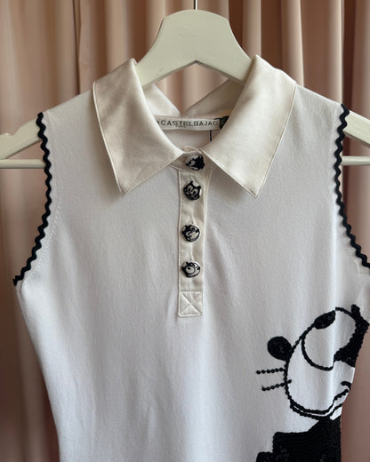 JC de Castelbajac 2006 Felix The Cat Sequins Sleeveless Polo Top