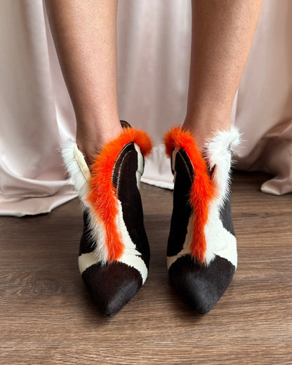 Fendi F/W 2013 Zebra Print Calf Hair Fur Trim Ankle Boots