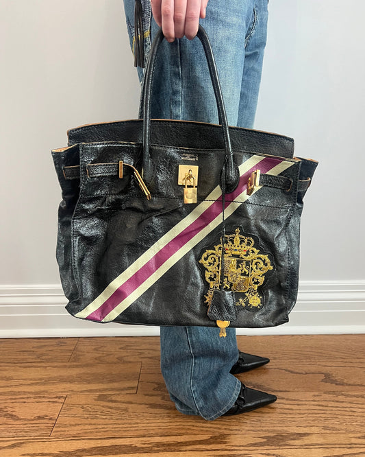 “Firkin” Patched Leather Handbag