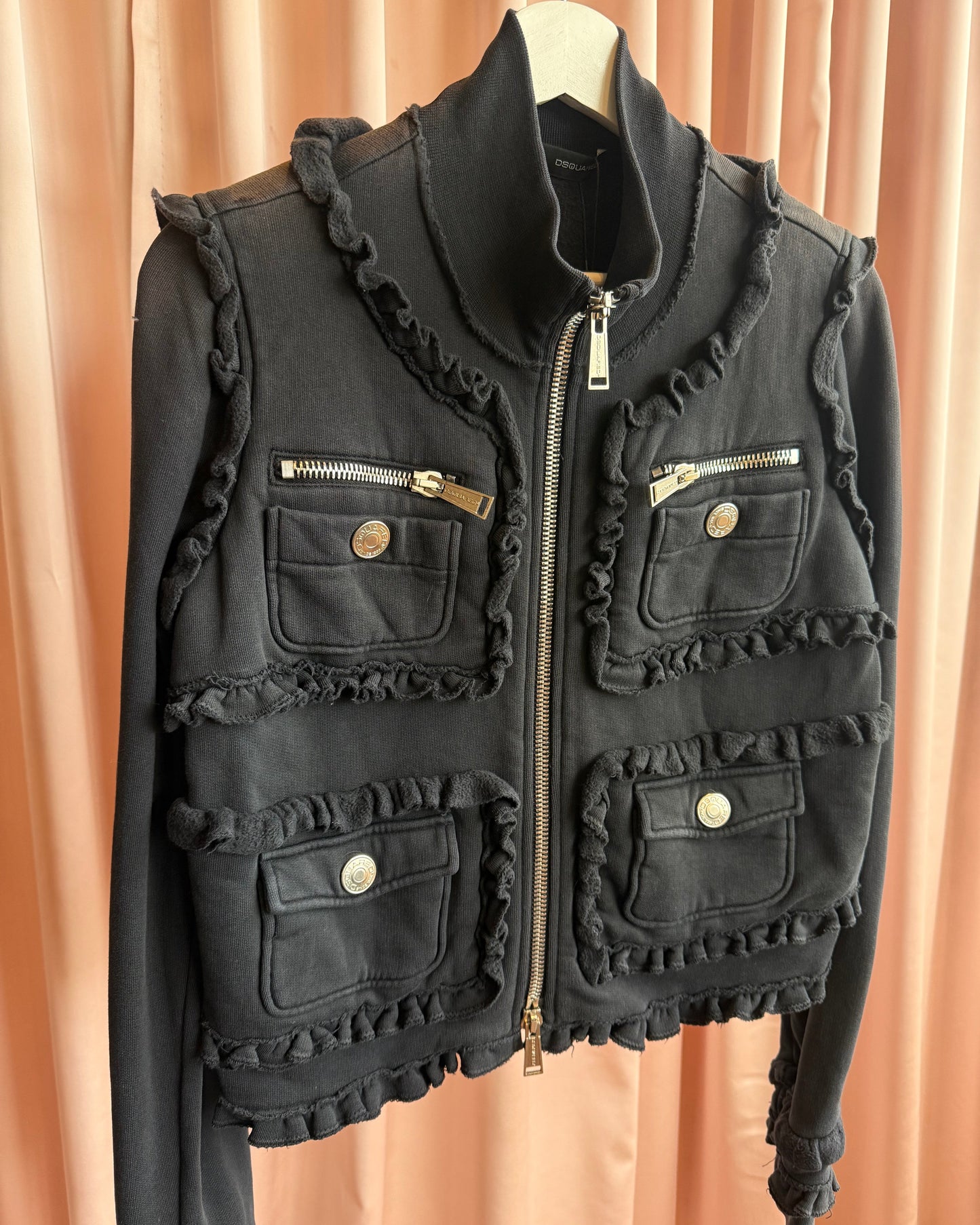 Dsquared² F/W 2011 Black Ruffled Zip Up Sweatshirt Jacket