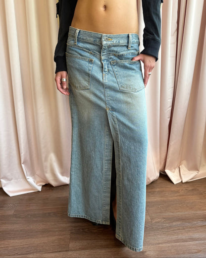 Japanese Brand Asymmetric Double Layered Denim Maxi Skirt