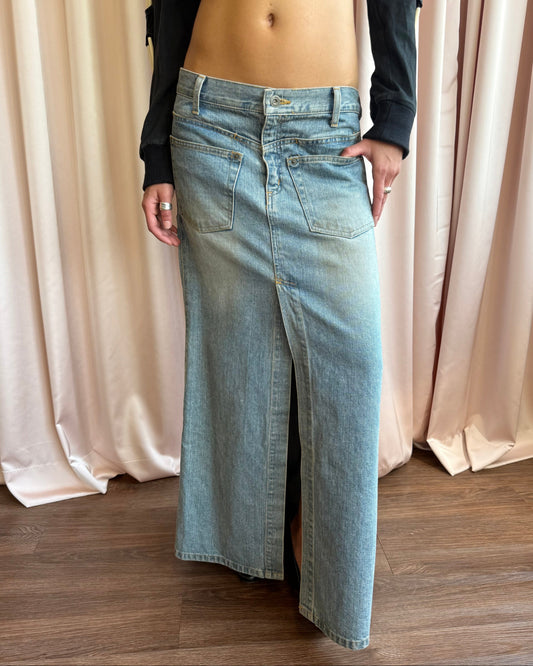 Japanese Brand Asymmetric Double Layered Denim Maxi Skirt