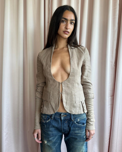 Japanese Brand Linen Gathered Sleeve Jacket
