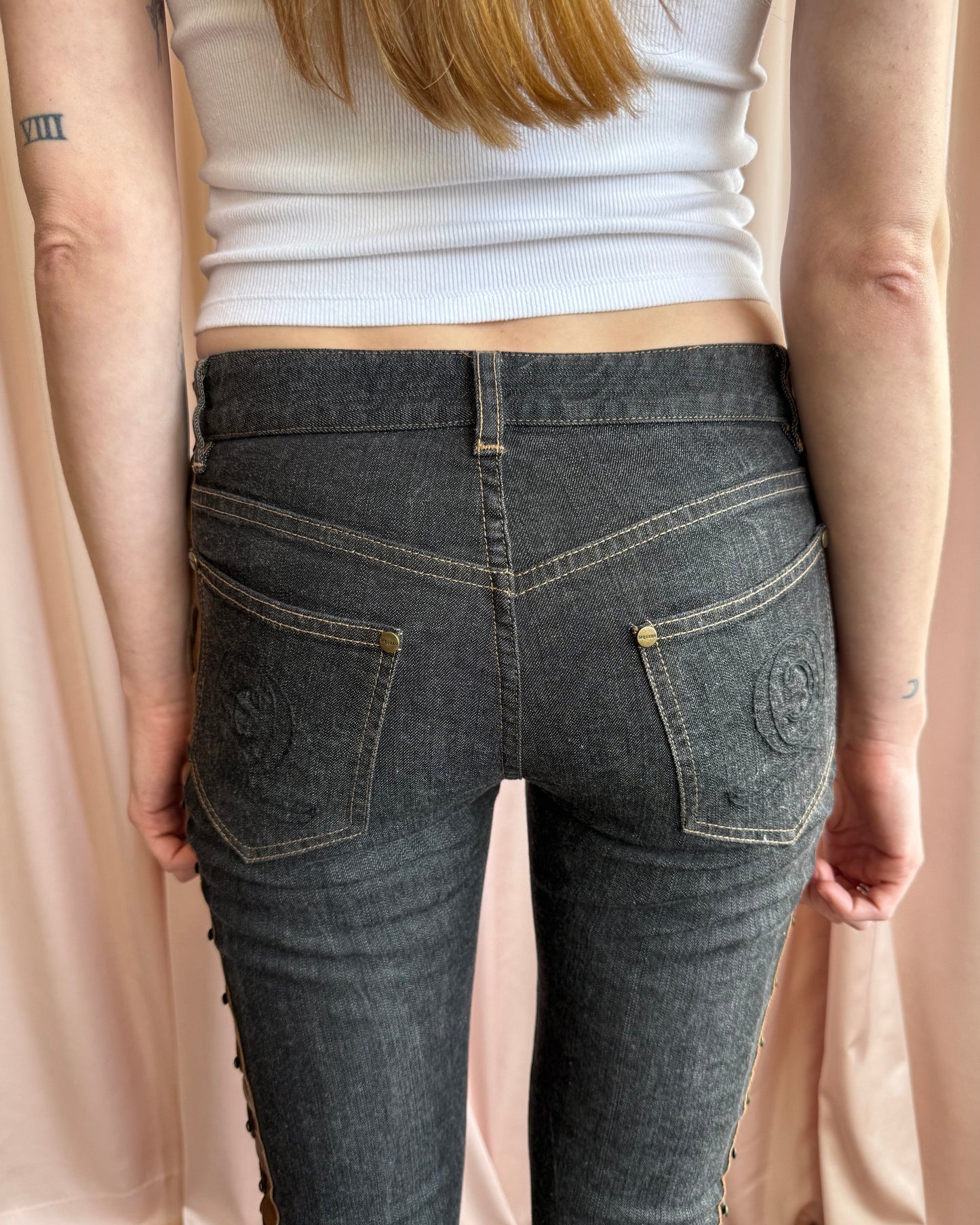 Alexander McQueen F/W 2002 "Supercalifragilistic" Lace Up Leather Denim Skinny Jeans