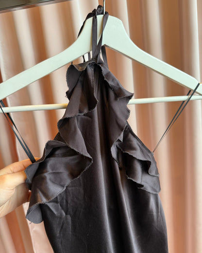 Paola Frani 100% Silk Dark Brown Halter Top