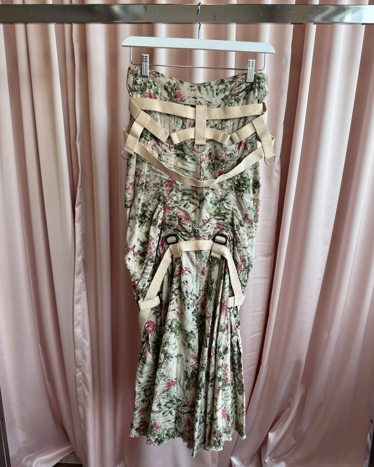 Junya Watanabe S/S 2003 Parachute Bondage Toile Print Linen Maxi Skirt