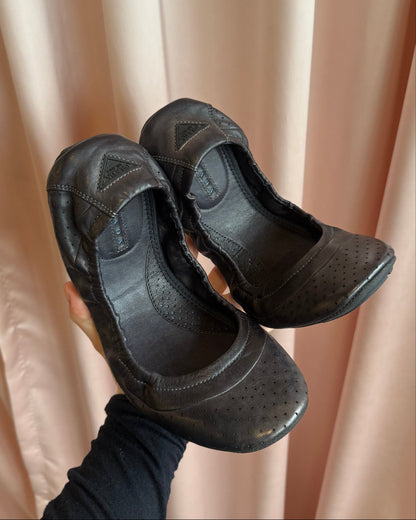 Prada Sport 2010 Perforated Black Lambskin Leather Ballet Flats