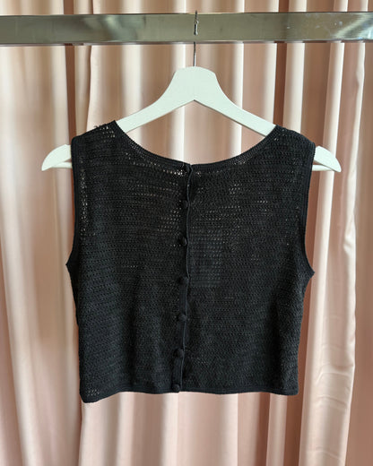 Moschino Cheap & Chic Cropped Black Net Overlay Cotton Knit Top