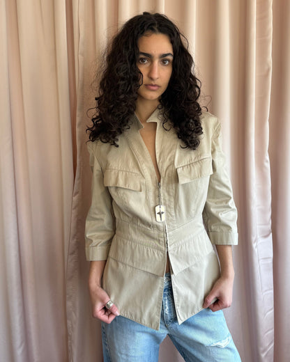 Thierry Mugler Activ 80's Tan Cotton Blazer Jacket