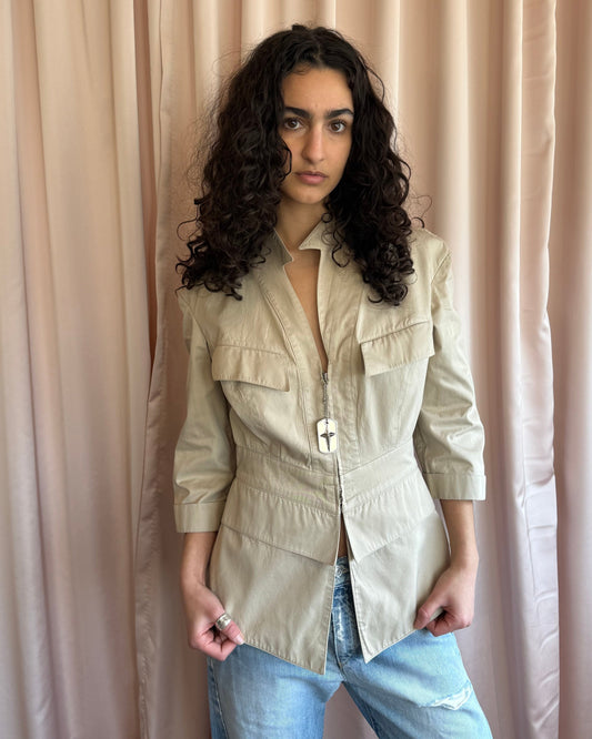 Thierry Mugler Activ 80's Tan Cotton Blazer Jacket