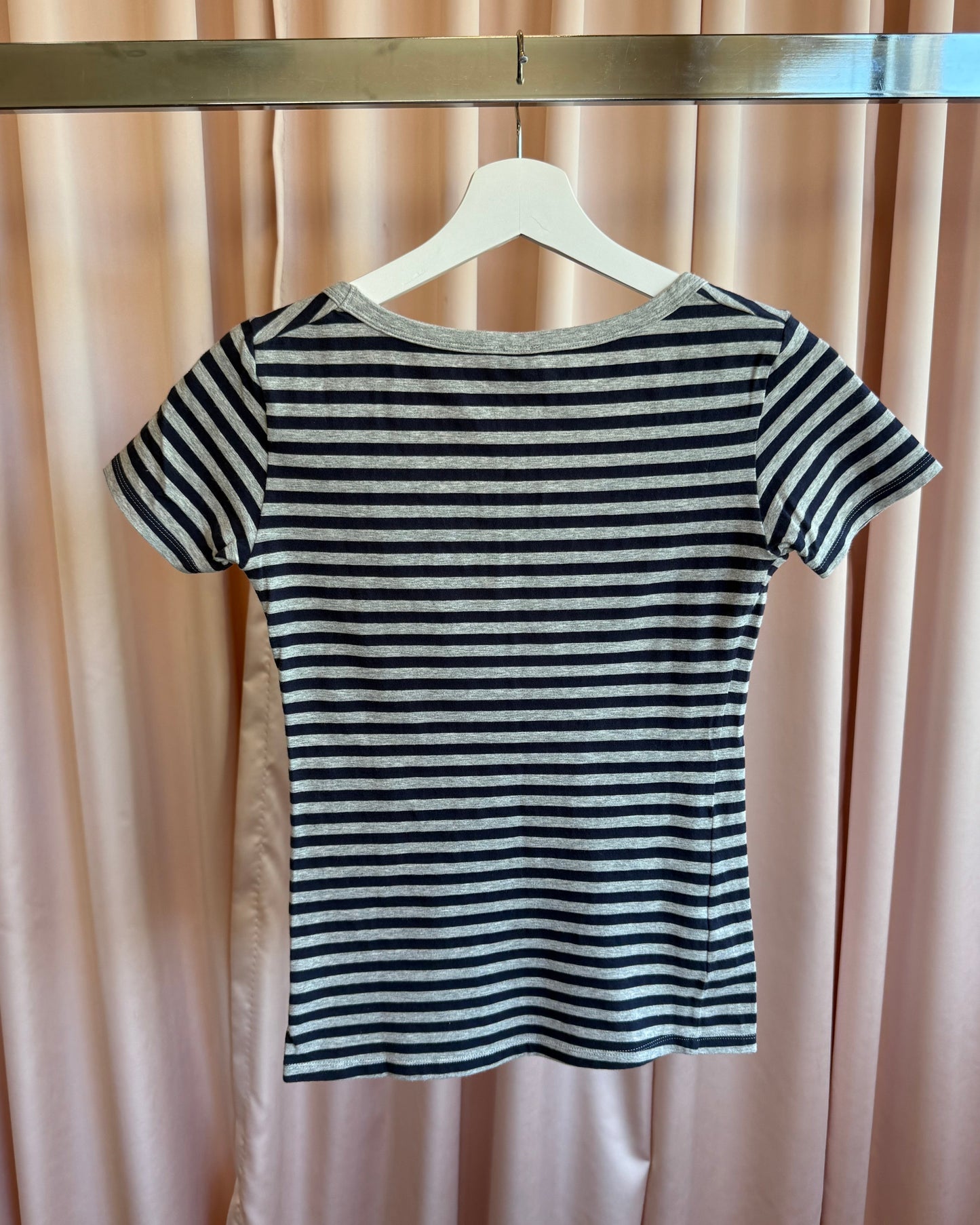 D&G Underwear Logo Embroidered Grey & Navy Striped Top