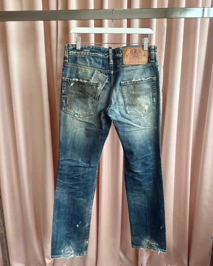 Dsquared² "Dean & Dan" Embroidered Distressed Faded Denim