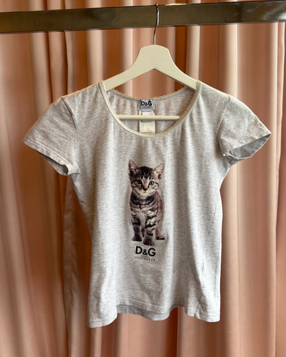 D&G Underwear 2000's Kitty Print Grey T-Shirt