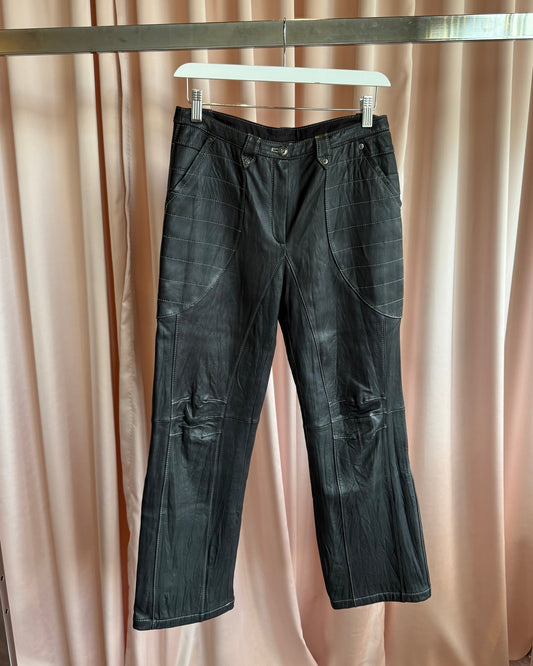 Japanese Brand T. B. Genuine Leather Contrast Stitch Motorcycle Pants