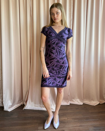 Hysteric Glamour Purple Bones Print Lace Trim Dress