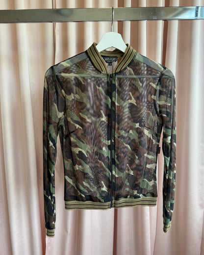 French Brand Camouflage Print Mesh Bomber Jacket