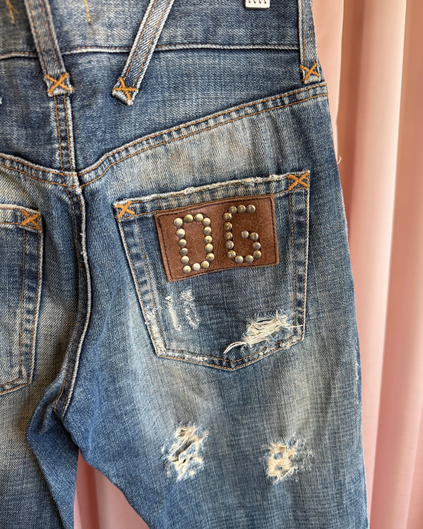 Dolce & Gabbana Distressed Studded Faded Denim