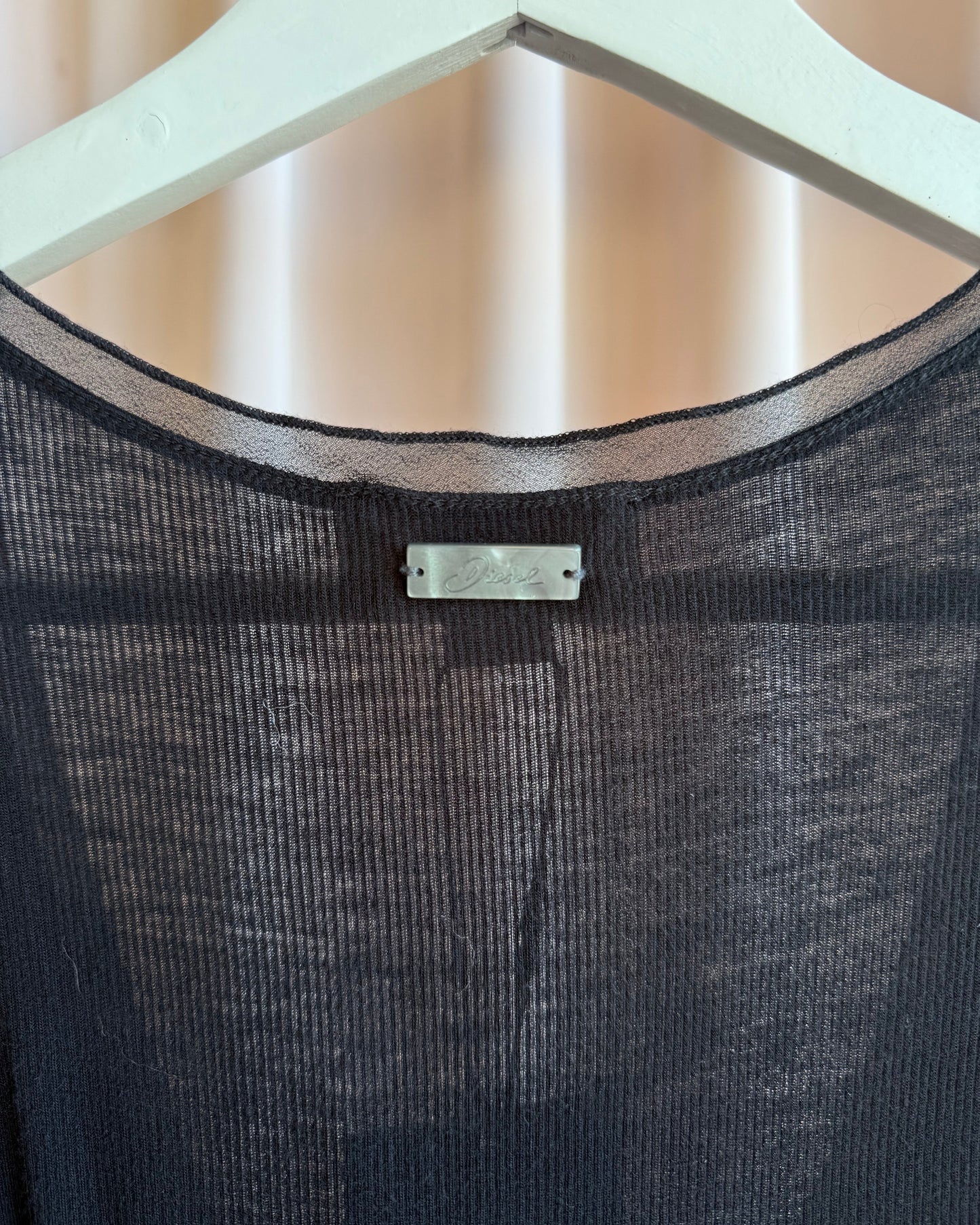 Diesel Black Ribbed Sleeveless Henley Top