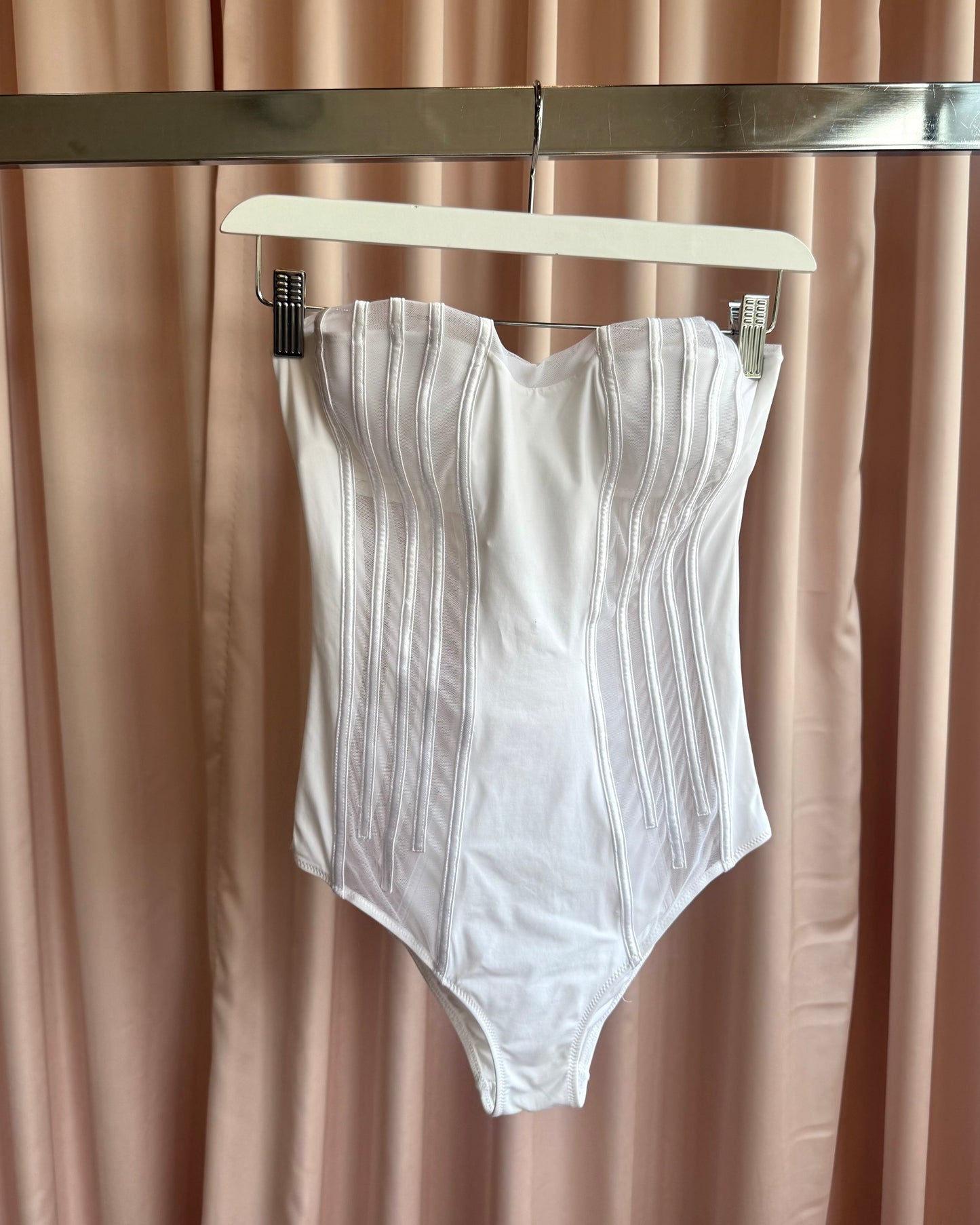 La Perla White Boned Sheer Strapless One Piece Swimsuit