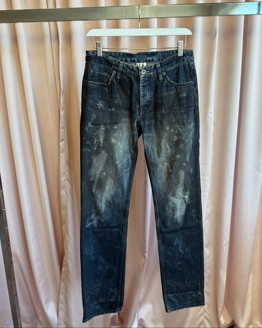Japanese Brand Black Coated Distressed Denim