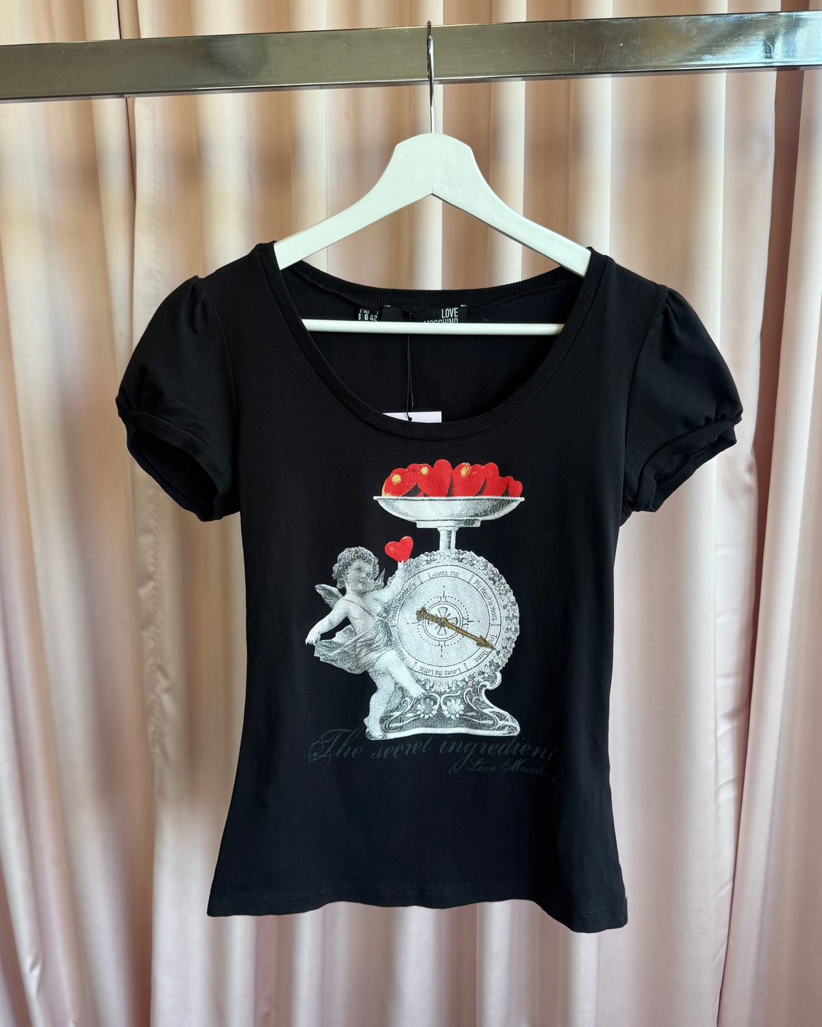 Love Moschino Cherub Graphic Black Puff Sleeve T-Shirt