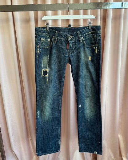Dsquared² S/S 2007 Distressed Faded Ultra Low Rise Dark Wash Denim