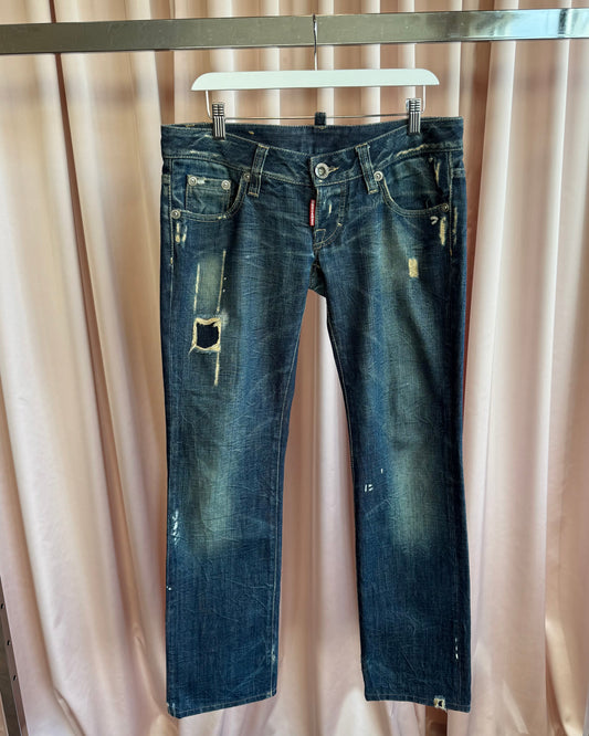 Dsquared² S/S 2007 Distressed Faded Ultra Low Rise Dark Wash Denim