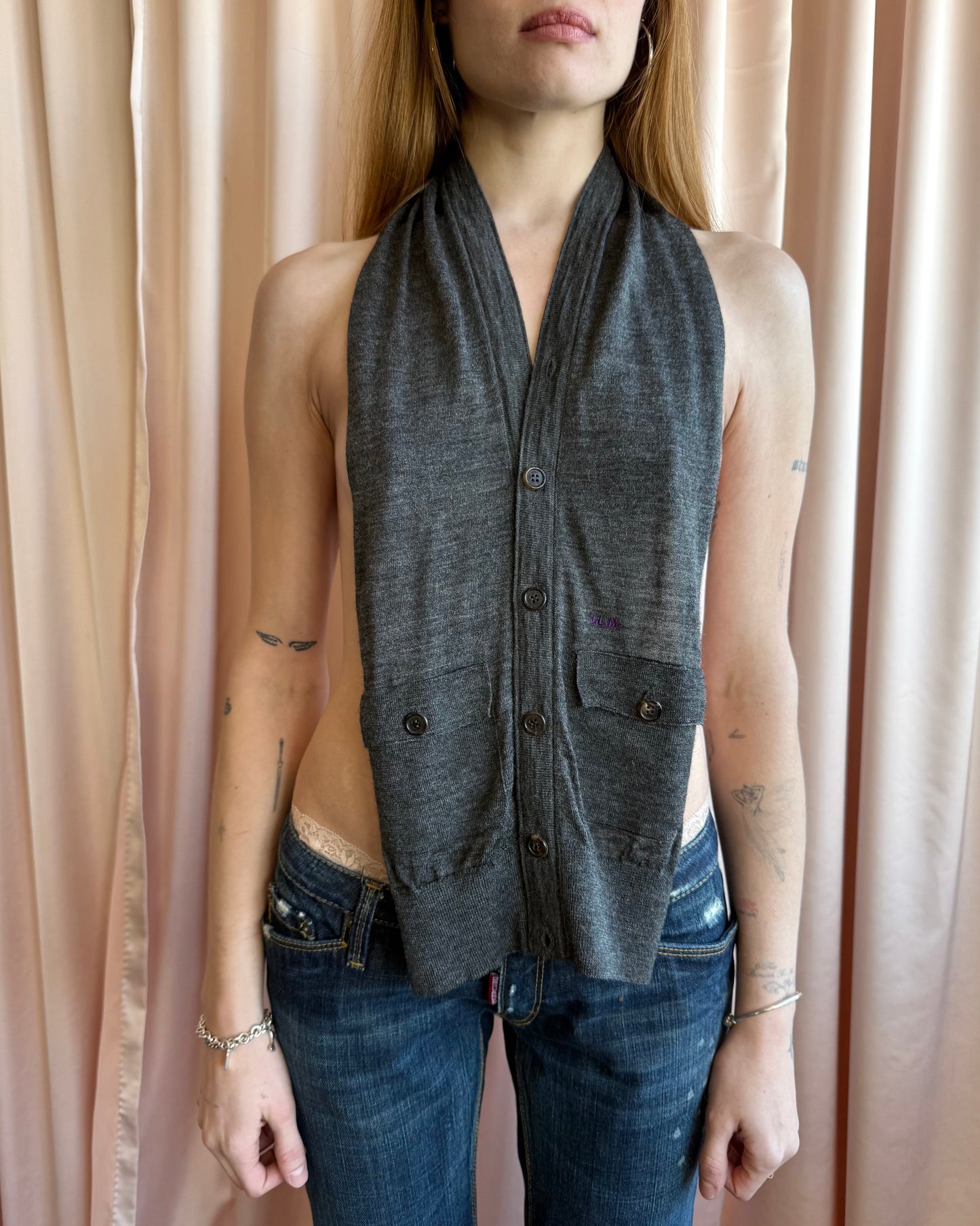 Dsquared² F/W 2005 "J.L.M." Grey Wool & Silk Knit Backless Vest