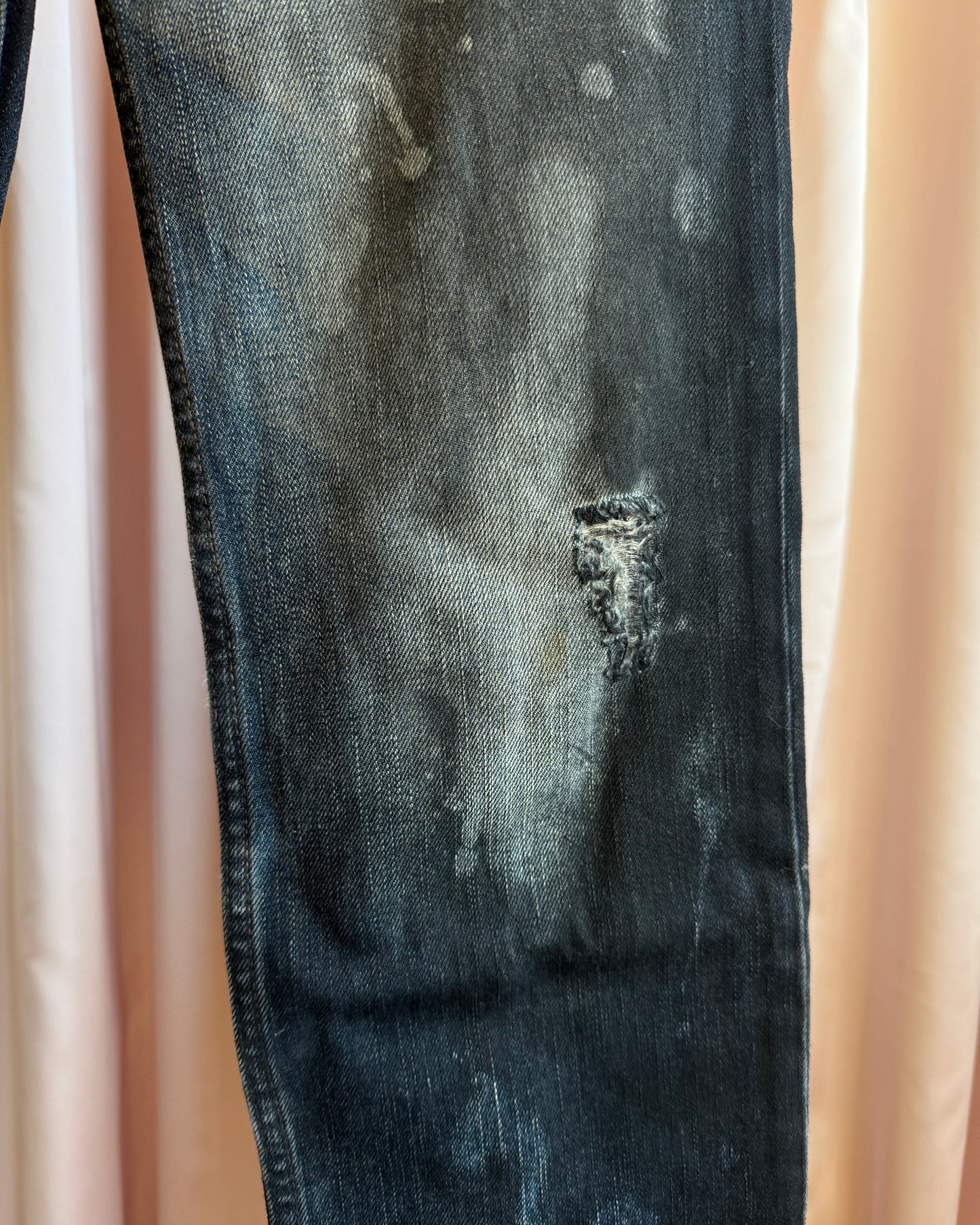 Japanese Brand Black Coated Distressed Denim