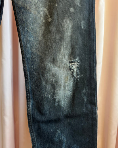 Japanese Brand Black Coated Distressed Denim