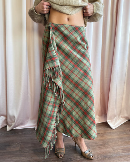 Canadian Made Wool Mohair Blend Plaid Wrap Over Maxi Skirt