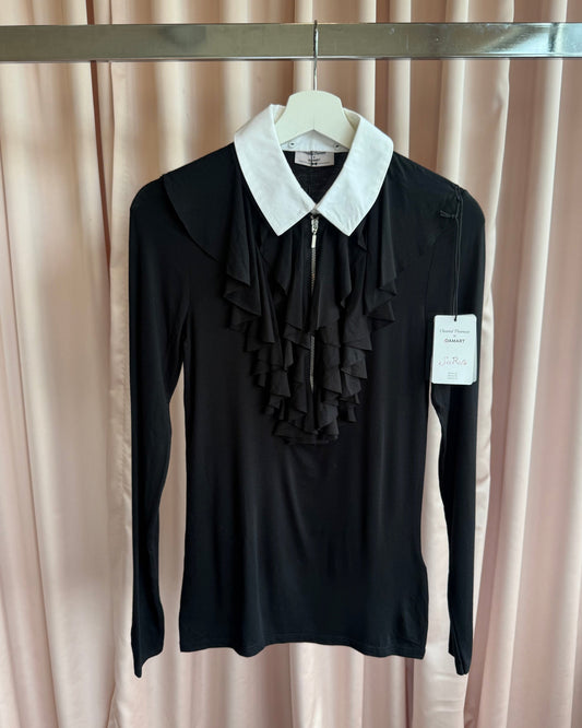 Chantal Thomass x Damart Detachable Collar & Ruffle Black Long Sleeve Top