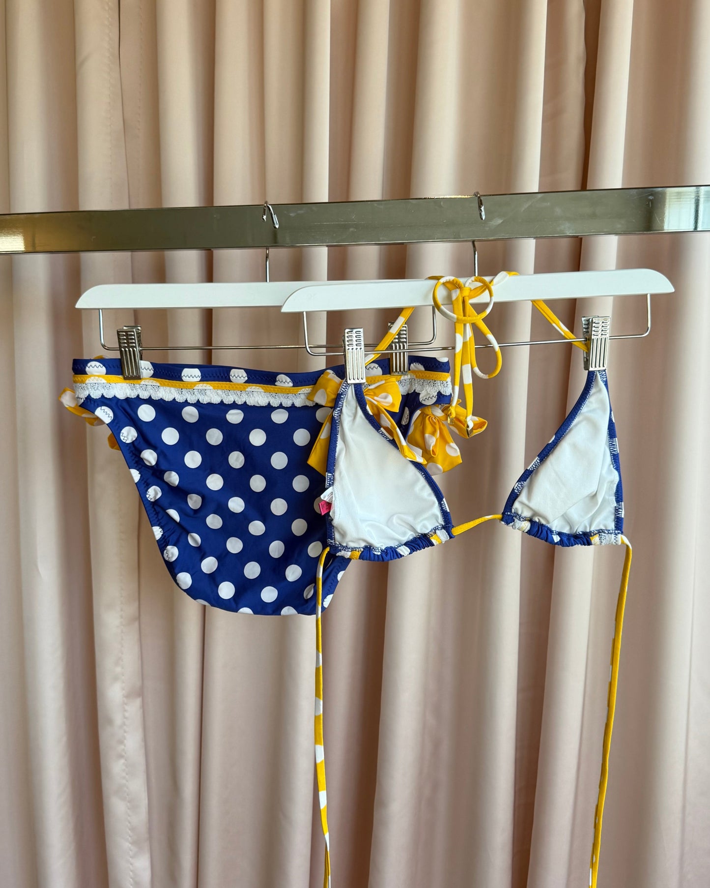 Betsey Johnson Blue White & Yellow Polka Dot Bikini