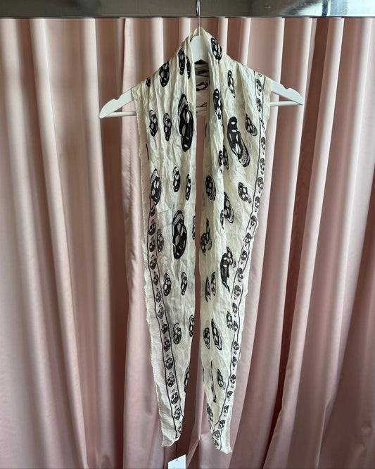 Alexander McQueen White & Black Skull Print Scarf