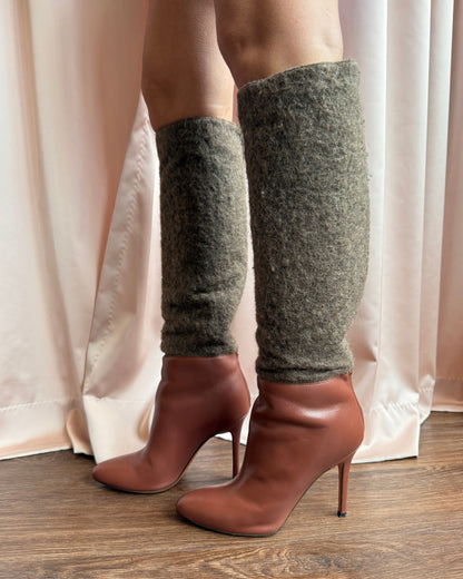 Italian Designer Wool & Leather Stiletto Boots