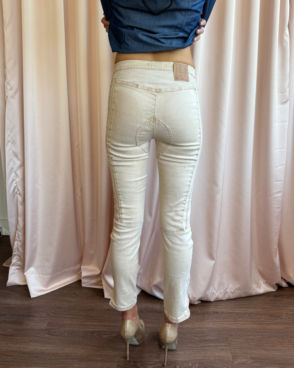 Plein Sud Jeanius Tan Moto Patch Skinny Denim