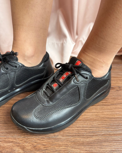 Prada America’s Cup Black Leather Sneakers