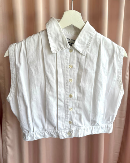 Sleeveless Cropped White Cotton Button Up Shirt