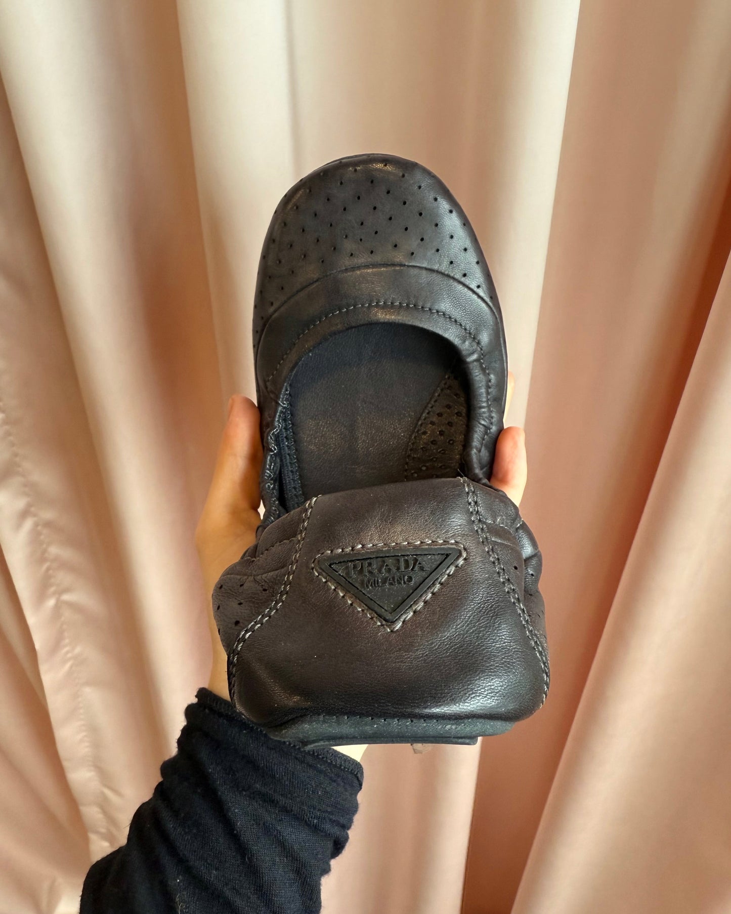 Prada Sport 2010 Perforated Black Lambskin Leather Ballet Flats