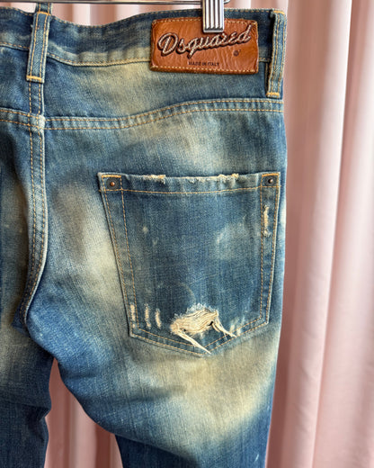 Dsquared² Distressed Bleach Wash Slim Cut Denim