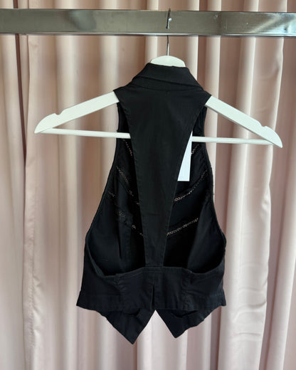 Plein Sud Black Button Up Collared Racerback Top