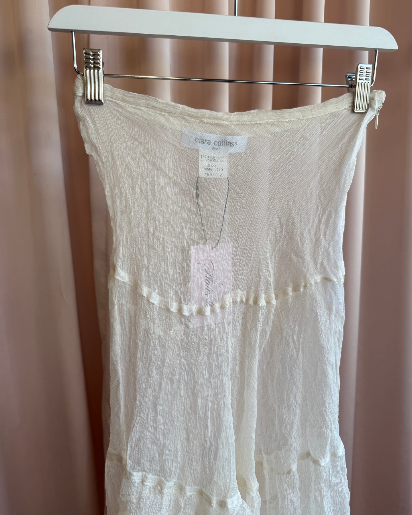 Parisian Designer Sheer White 100% Silk Bias Cut Ruffle Tiered Skirt