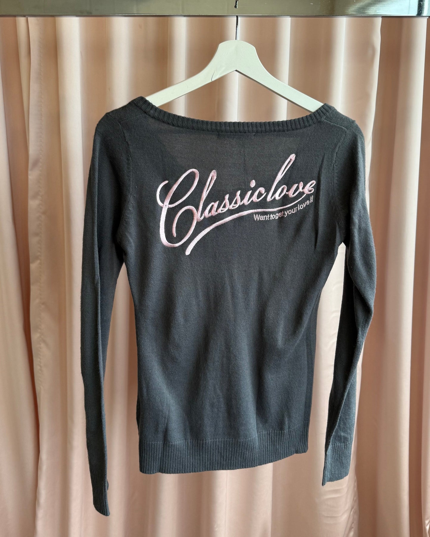 "Popstar Girls" Grey & Pink Embroidered Cardigan