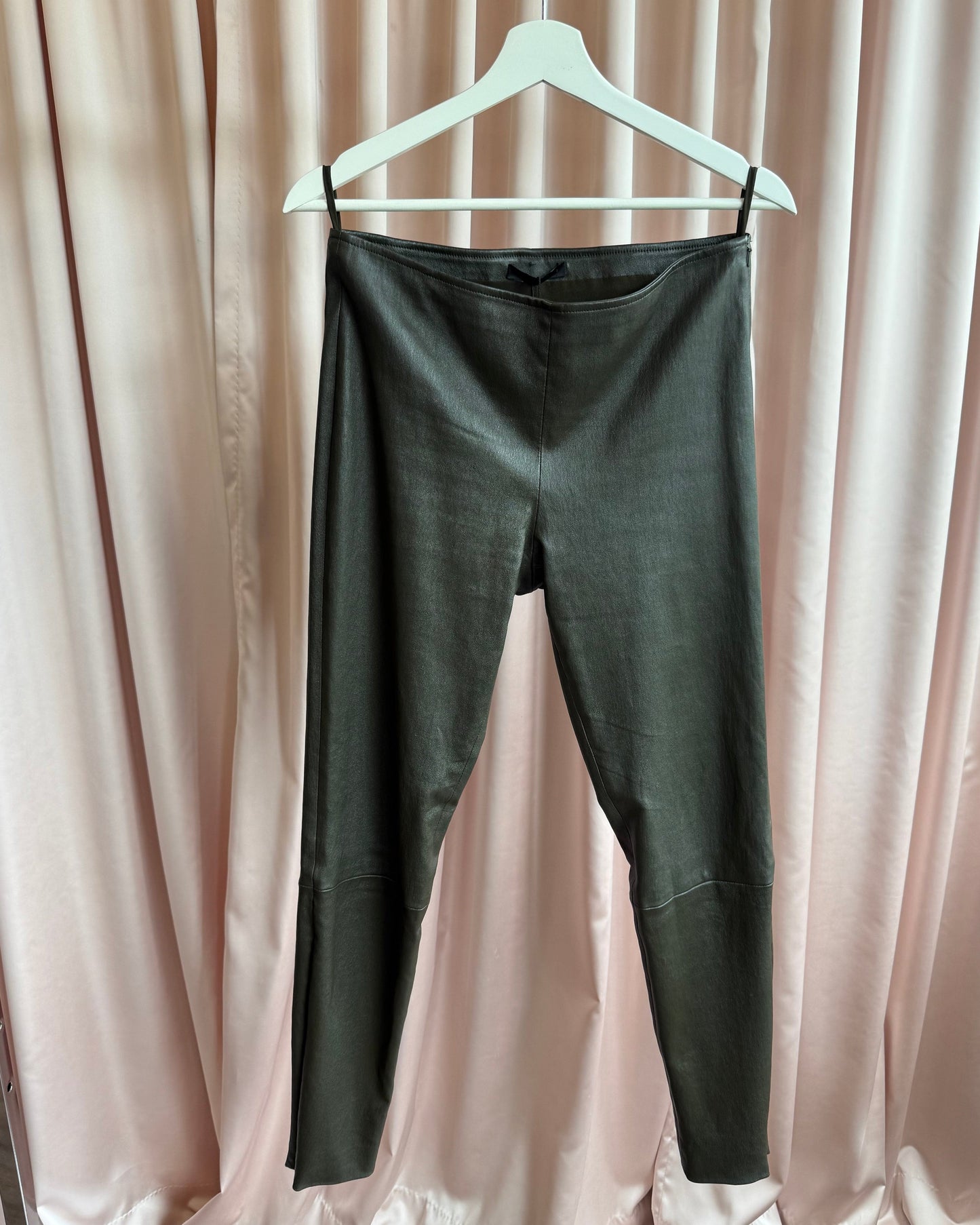 The Row Dark Olive Lambskin Leather Leggings